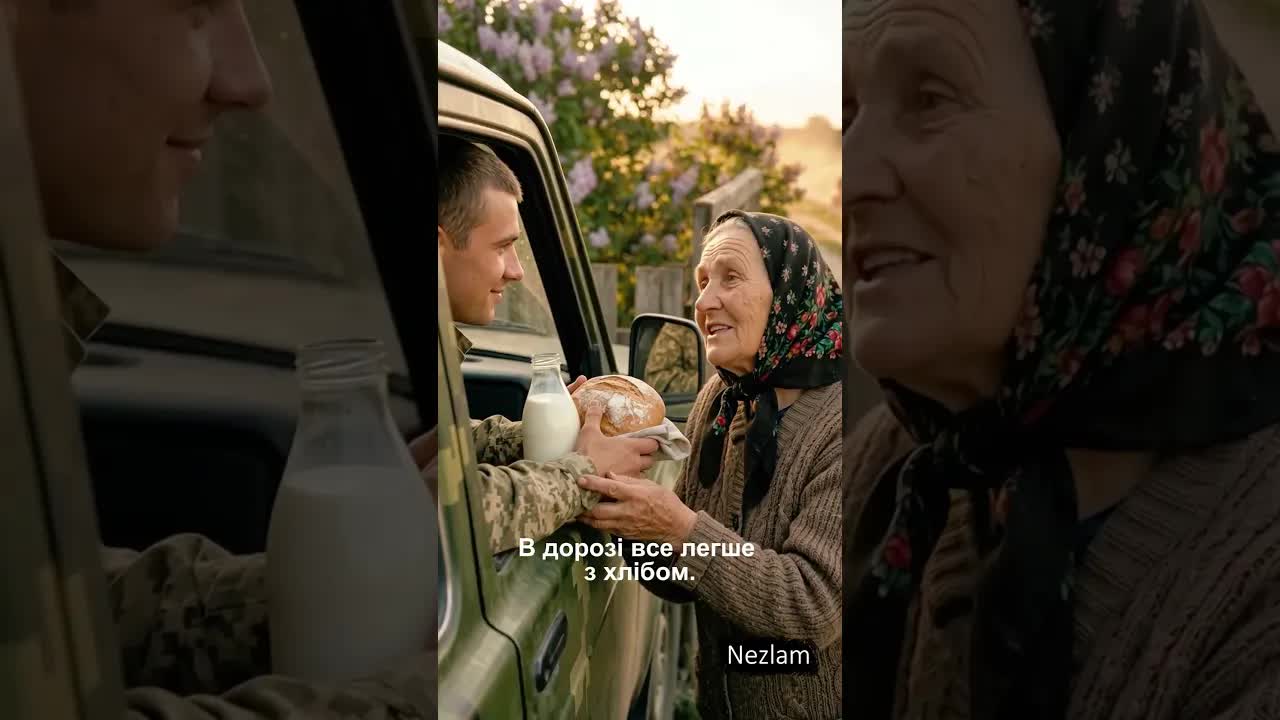 Бабуся дарує хліб у дорогу