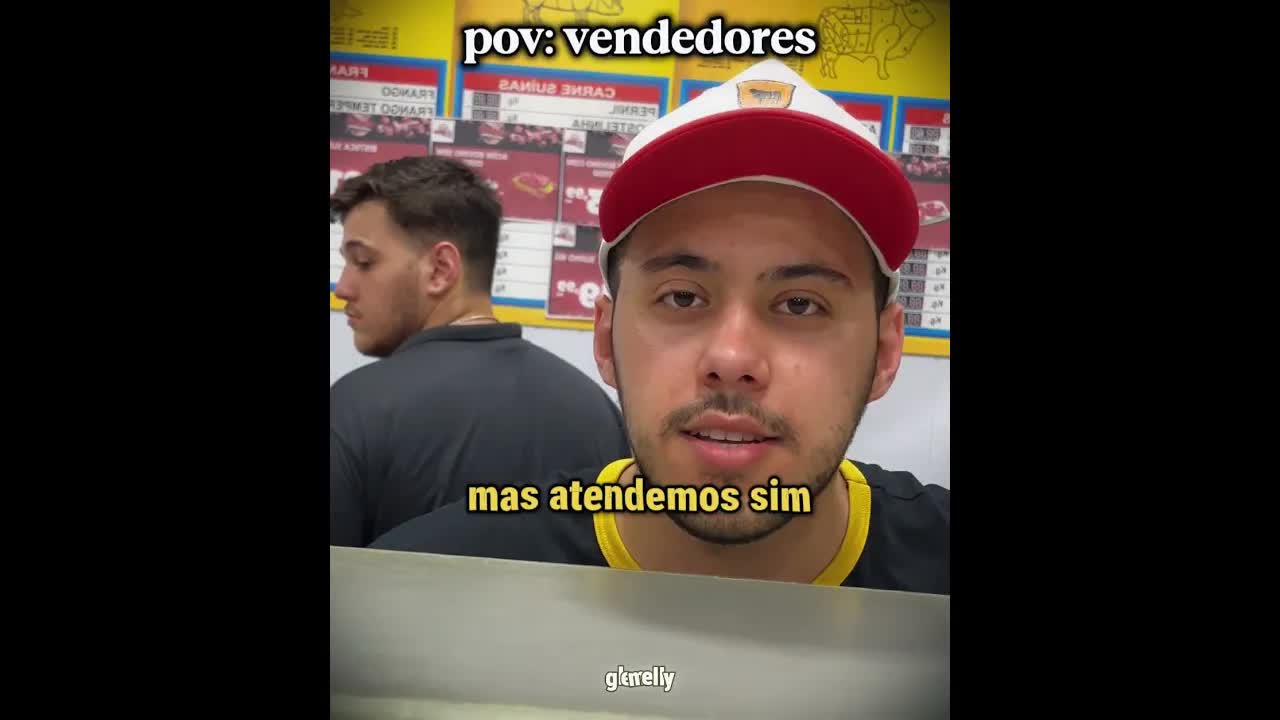Vendedor engraçado no mercado com humor