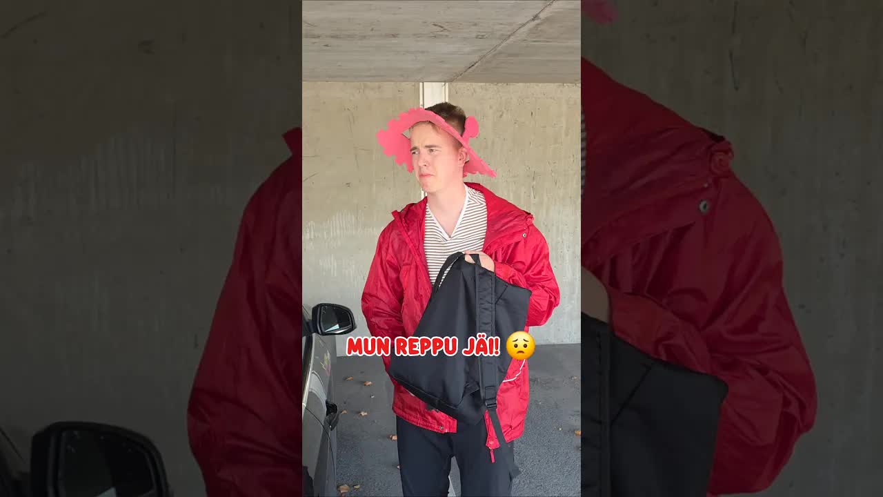 Isi heittää Muksun kouluun reppuun