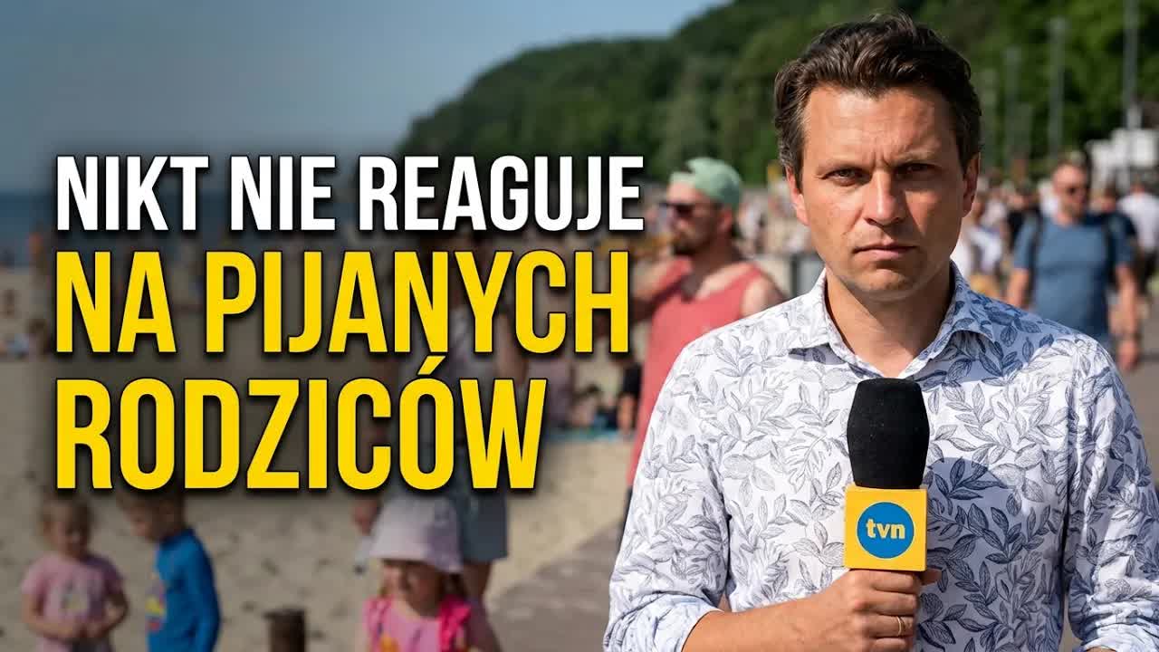 Pijani rodzice z dzieckiem na plaży