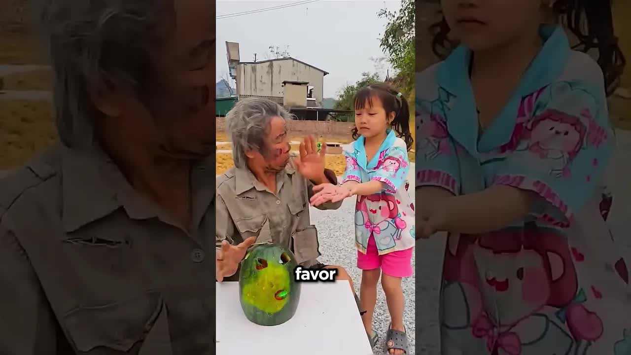 La nieta esconde las zanahorias del abuelo