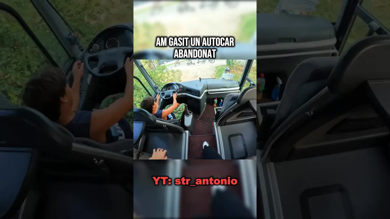 Explorând un autocar abandonat cu prietenii