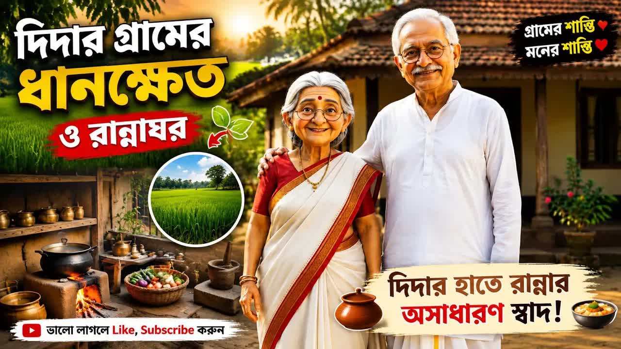 গ্রামের বাগান ও ধানক্ষেতের শান্ত পরিবেশ