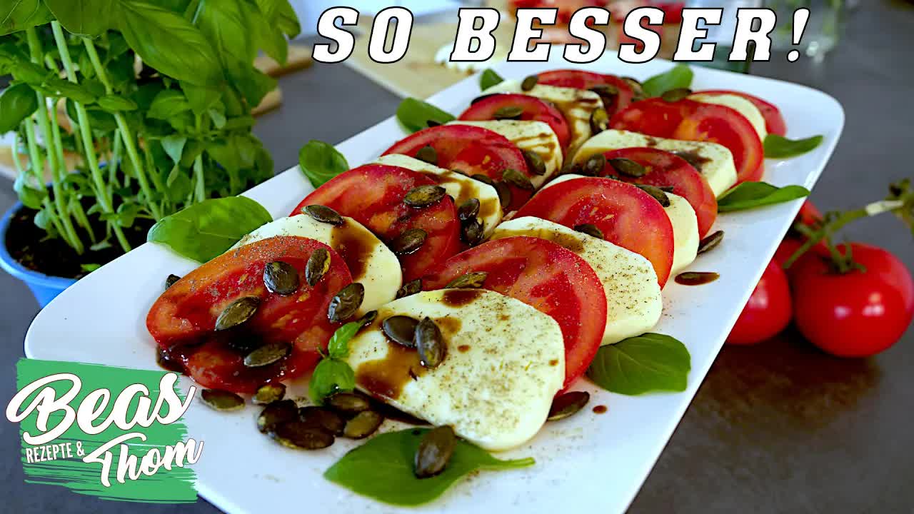 Tomate Mozzarella mit knusprigen Kürbiskernen