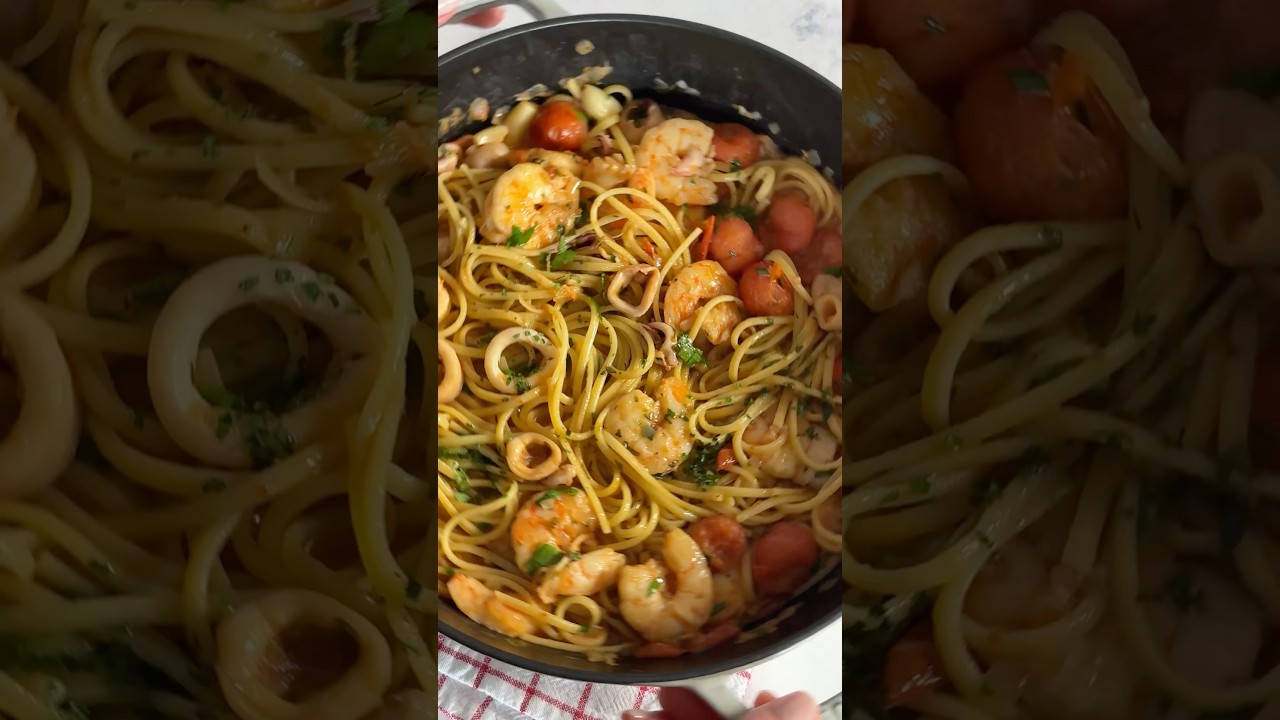Linguini com Camarão e Lula Simples