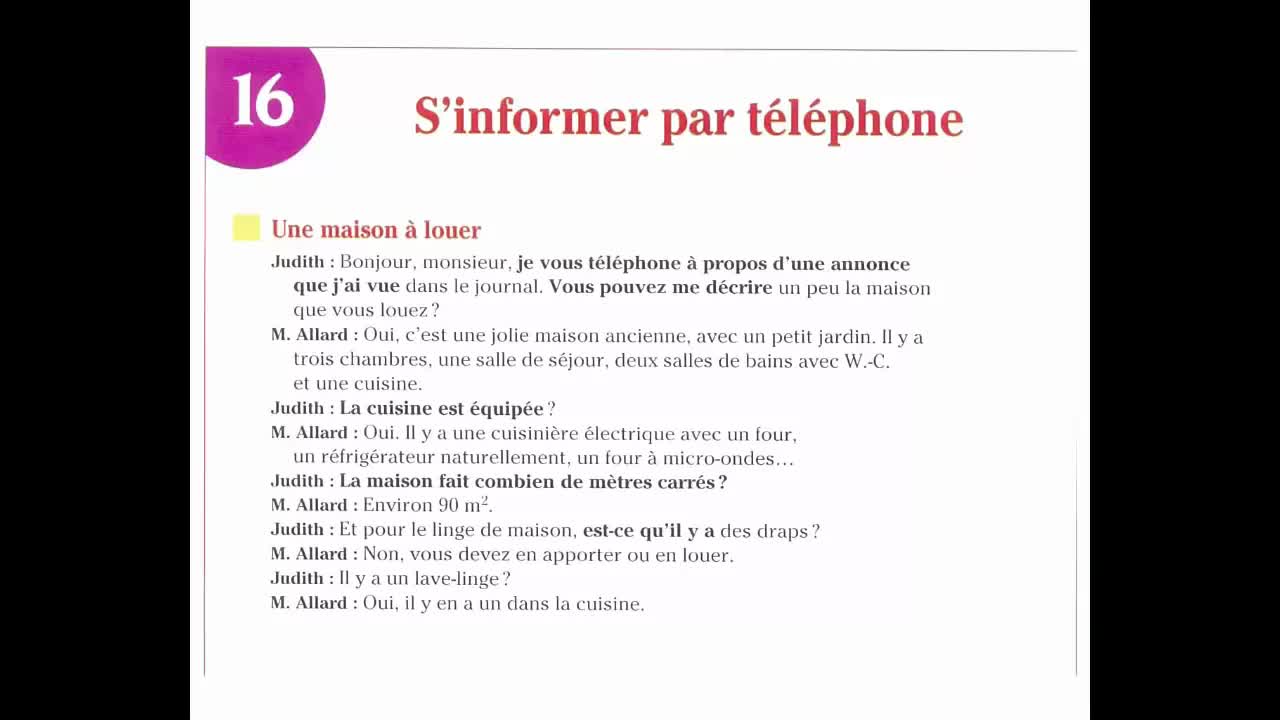 Apprendre le français : Demander une maison par téléphone